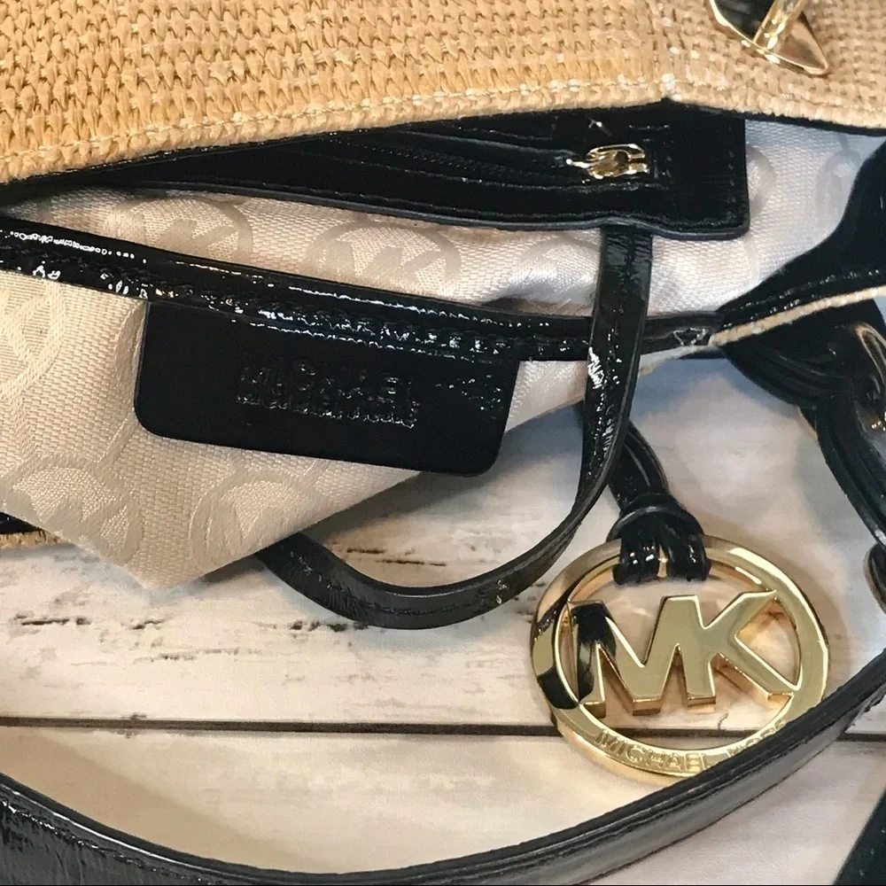 Michael Kors Raffia Textile and Leather Hobo Bag